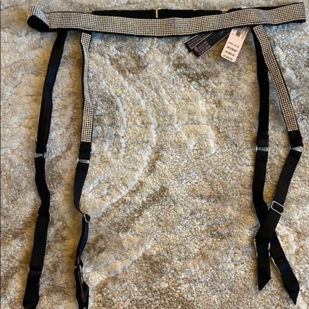 NWT Victoria’s Secret Bedazzled black satin garter belt New